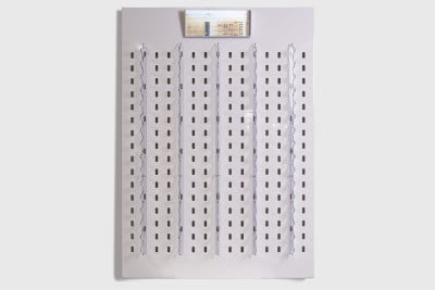 White acrylic wall display for 80 items