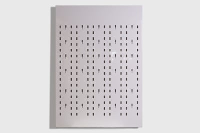 White acrylic wall display for 80 items
