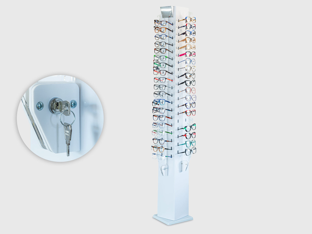Display empty white shiny acrylic with lock - 76 frames
