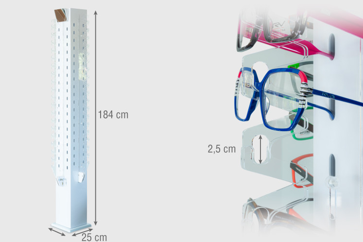 Display empty white shiny acrylic with lock - 76 frames